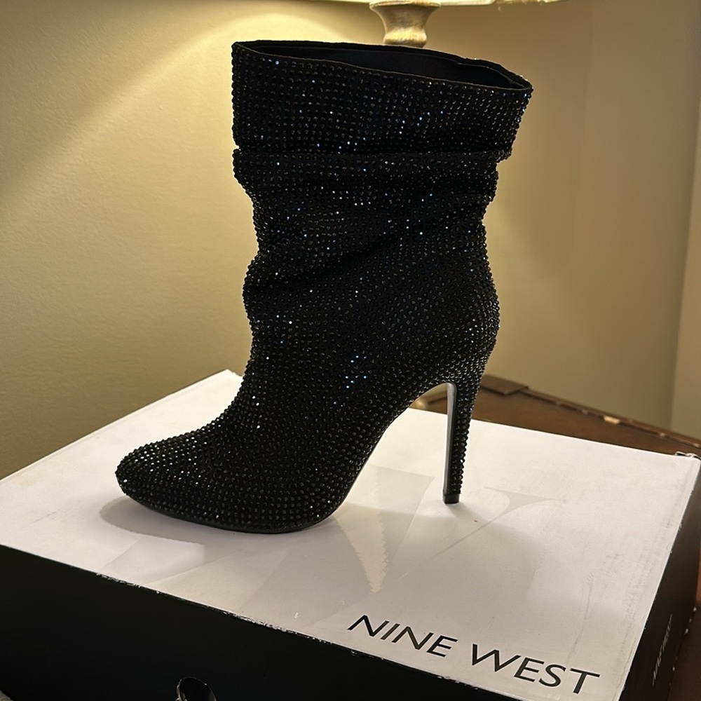 New Nine West Dazzle Black Heel Boots. Make a statement!